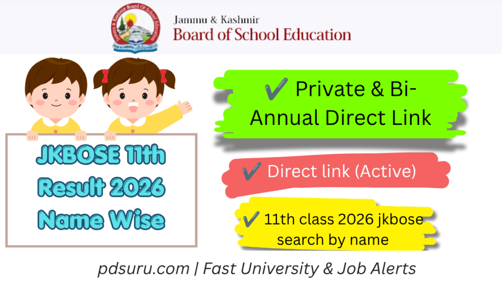 JKBOSE 11th Result 2026 Name Wise